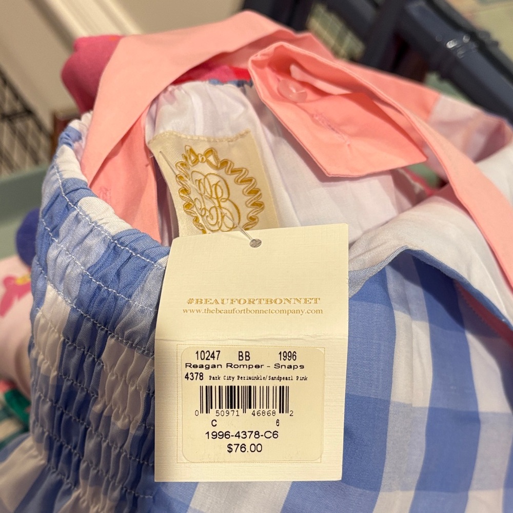 NWT Beaufort Bonnet Blue and Pink Checkered Kids Romper Size 6 - Picture 9 of 9